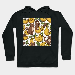 Brown Cat Banana Pattern Hoodie